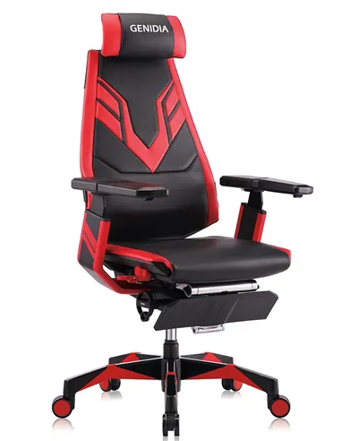 Кресло компьютерное GENIDIA GAMING (M-GN-BB-HAL-ML-RE), эргономичное, с подставкой для ног
