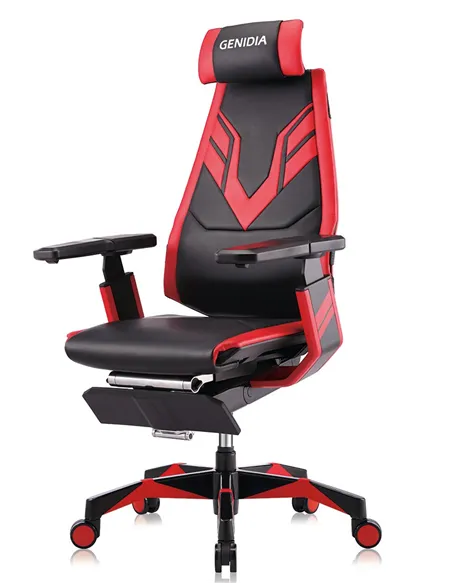Кресло компьютерное GENIDIA GAMING (M-GN-BB-HAL-ML-RE), эргономичное, с подставкой для ног