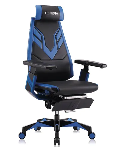 Кресло компьютерное GENIDIA GAMING (M-GN-BB-HAL-ML-BL), эргономичное, с подставкой для ног