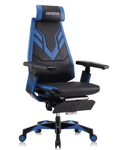 Кресло компьютерное GENIDIA GAMING (M-GN-BB-HAL-ML-BL), эргономичное, с подставкой для ног