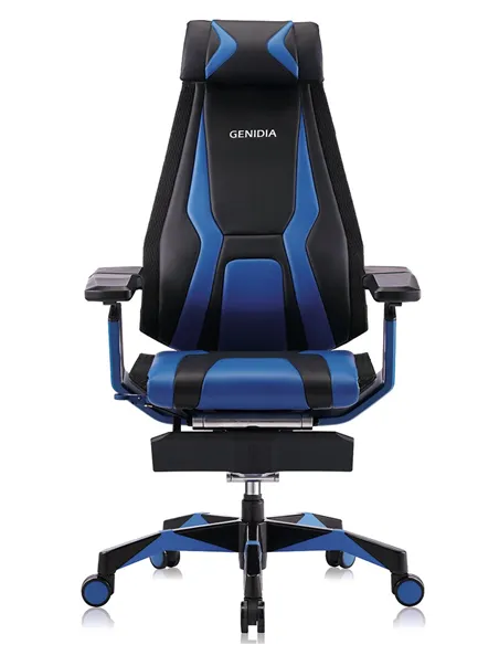 Кресло компьютерное GENIDIA GAMING (M-GN-BB-HAL-ML-BL), эргономичное, с подставкой для ног