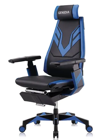 Кресло компьютерное GENIDIA GAMING (M-GN-BB-HAL-ML-BL), эргономичное, с подставкой для ног
