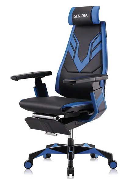 Кресло компьютерное GENIDIA GAMING (M-GN-BB-HAL-ML-BL), эргономичное, с подставкой для ног