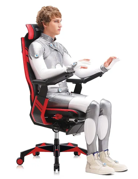 Кресло компьютерное GENIDIA GAMING (M-GN-BB-HAL-ML-BL), эргономичное, с подставкой для ног