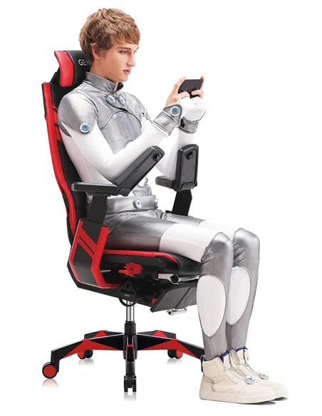 Кресло компьютерное GENIDIA GAMING (M-GN-BB-HAL-ML-BL), эргономичное, с подставкой для ног