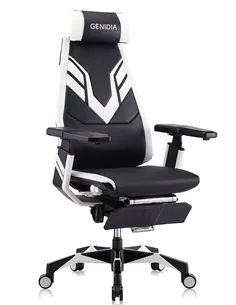 Кресло компьютерное GENIDIA GAMING (M-GN-BB-HAL-ML-WT), эргономичное, с подставкой для ног