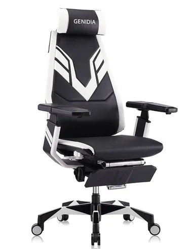 Кресло компьютерное GENIDIA GAMING (M-GN-BB-HAL-ML-WT), эргономичное, с подставкой для ног
