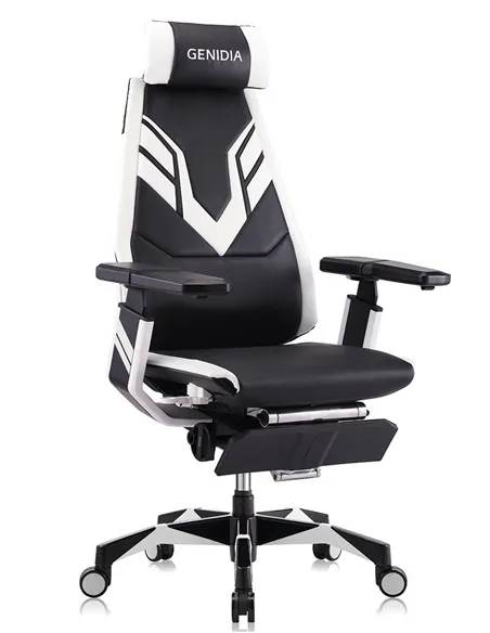 Кресло компьютерное GENIDIA GAMING (M-GN-BB-HAL-ML-WT), эргономичное, с подставкой для ног