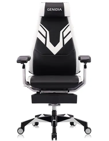 Кресло компьютерное GENIDIA GAMING (M-GN-BB-HAL-ML-WT), эргономичное, с подставкой для ног