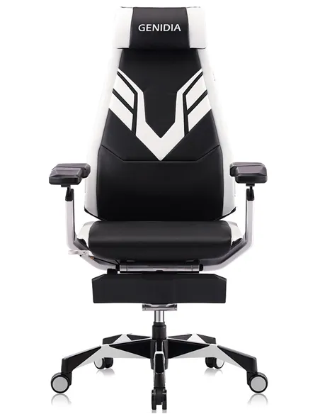 Кресло компьютерное GENIDIA GAMING (M-GN-BB-HAL-ML-WT), эргономичное, с подставкой для ног