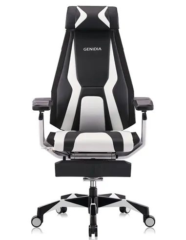 Кресло компьютерное GENIDIA GAMING (M-GN-BB-HAL-ML-WT), эргономичное, с подставкой для ног