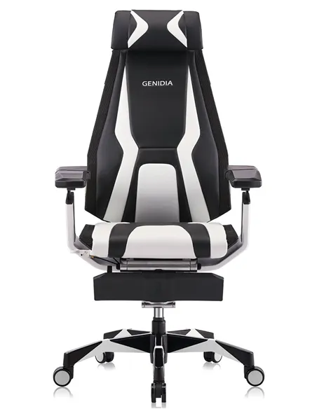 Кресло компьютерное GENIDIA GAMING (M-GN-BB-HAL-ML-WT), эргономичное, с подставкой для ног
