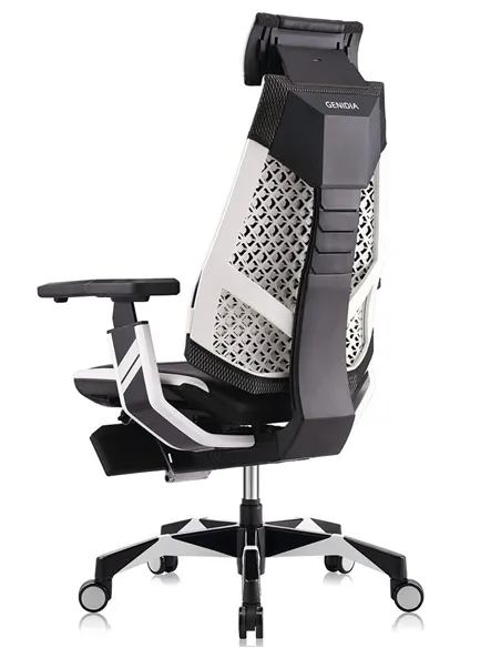 Кресло компьютерное GENIDIA GAMING (M-GN-BB-HAL-ML-WT), эргономичное, с подставкой для ног