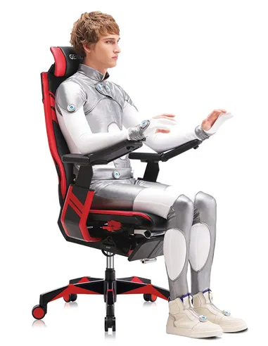 Кресло компьютерное GENIDIA GAMING (M-GN-BB-HAL-ML-WT), эргономичное, с подставкой для ног