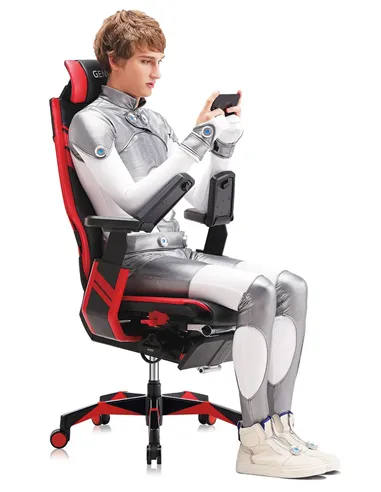 Кресло компьютерное GENIDIA GAMING (M-GN-BB-HAL-ML-WT), эргономичное, с подставкой для ног